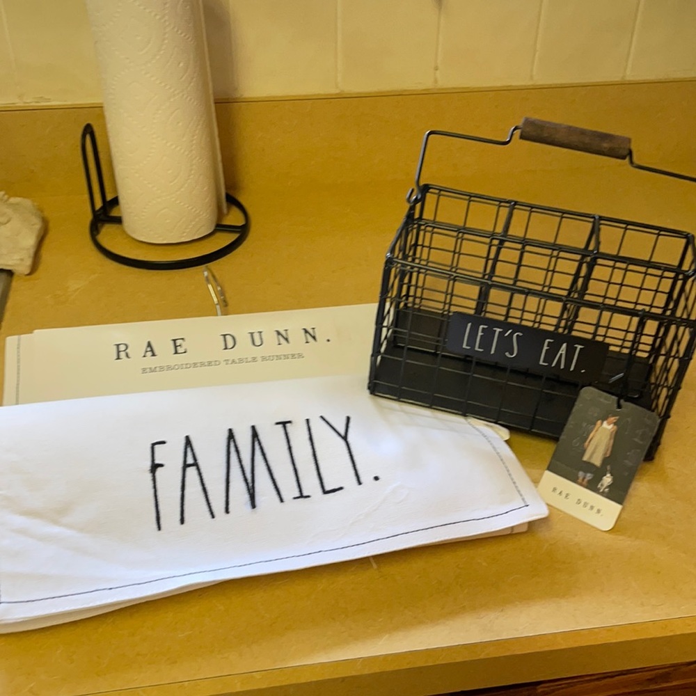 NEW Rae Dunn Table Runner AND utensil caddy